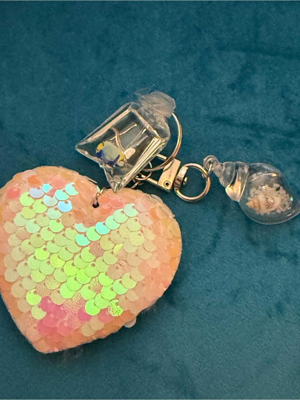 Sequin Heart Keychain with Miniature Wine Glass Charm - Picture 2 of 5